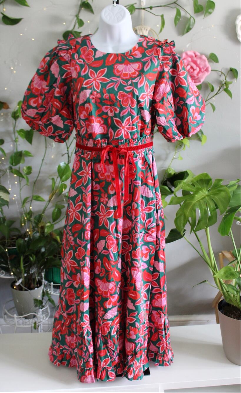 Prosperina Gold Label Floral Puff Sleeve Midi Dress Size M NWT MSRP $185